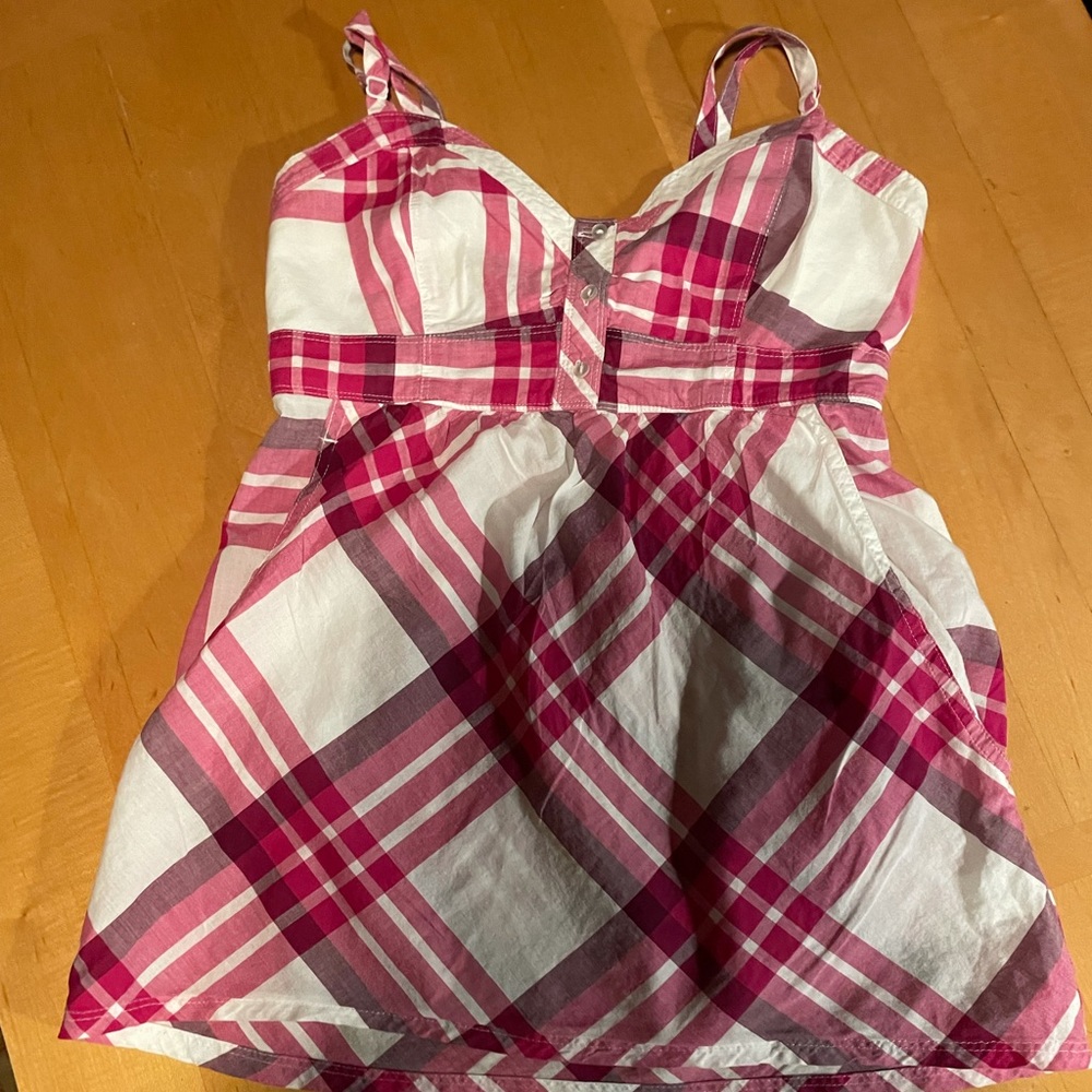 Plaid pink and white shirt